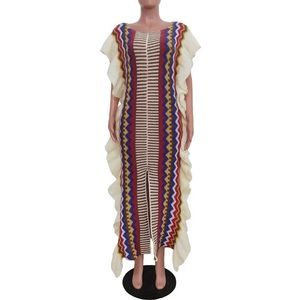 flounced knitted striped split dress